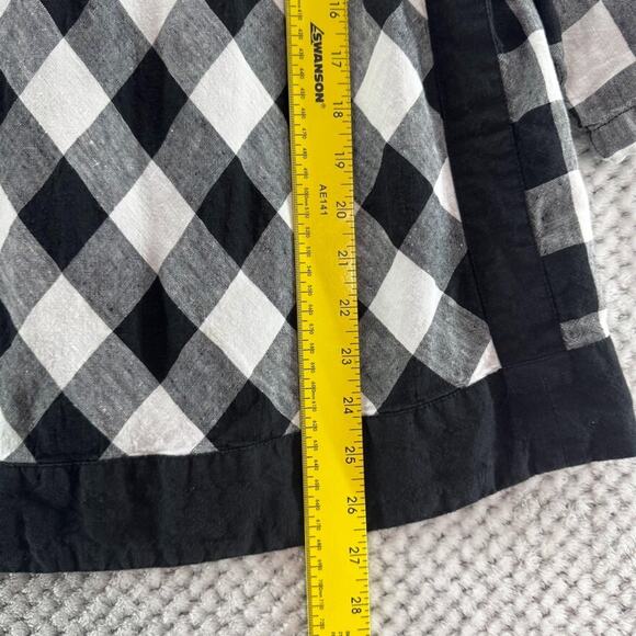 J Jill Love Linen Top Women M White Black Checked Boat Neck Lagenlook 3/4 Sleeve - Picture 7 of 11